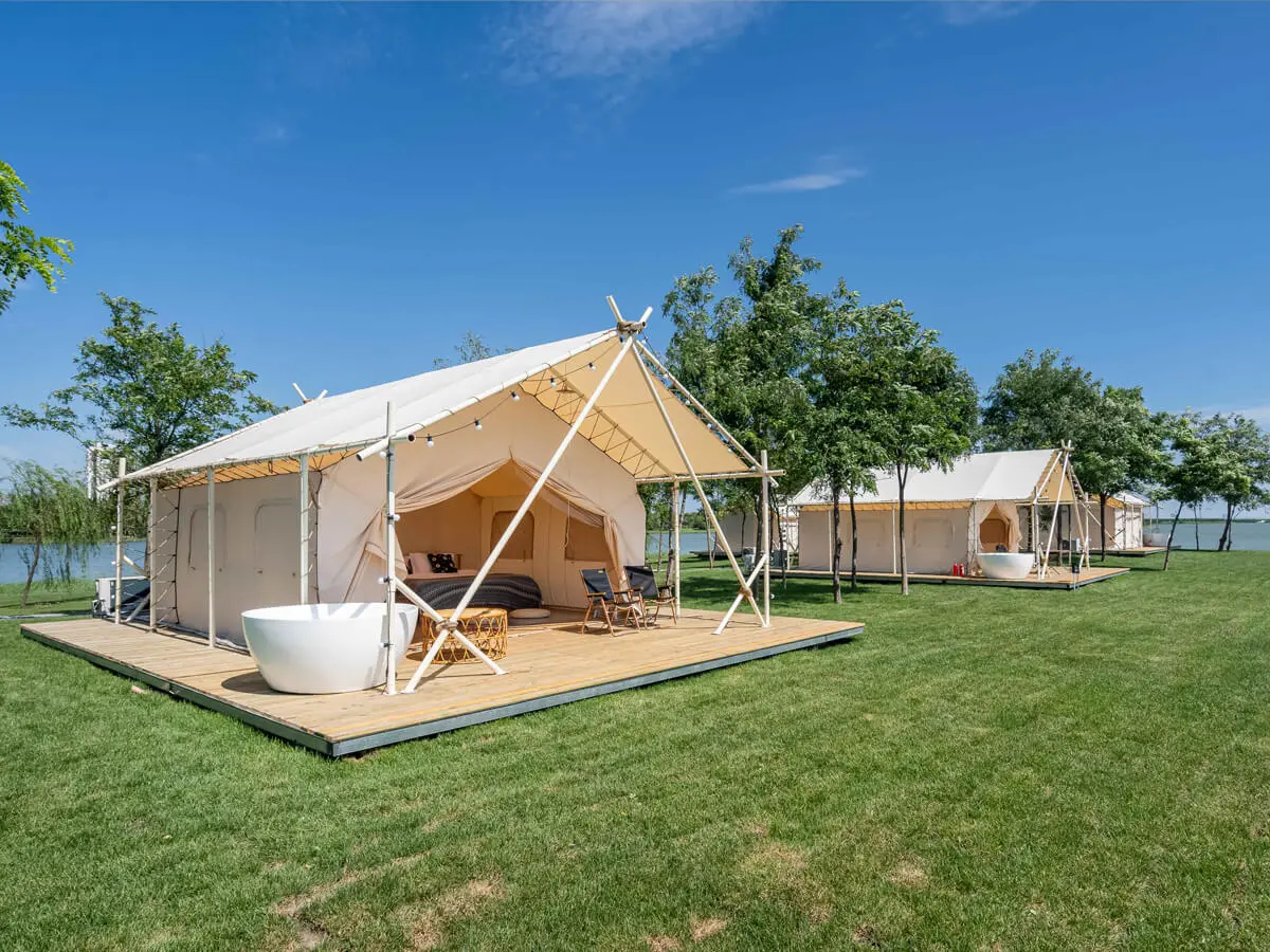 safari tent and hot tub